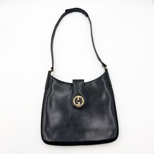 Gucci GG 1973 Leather Handbag Purse Shoulder Bag Navy